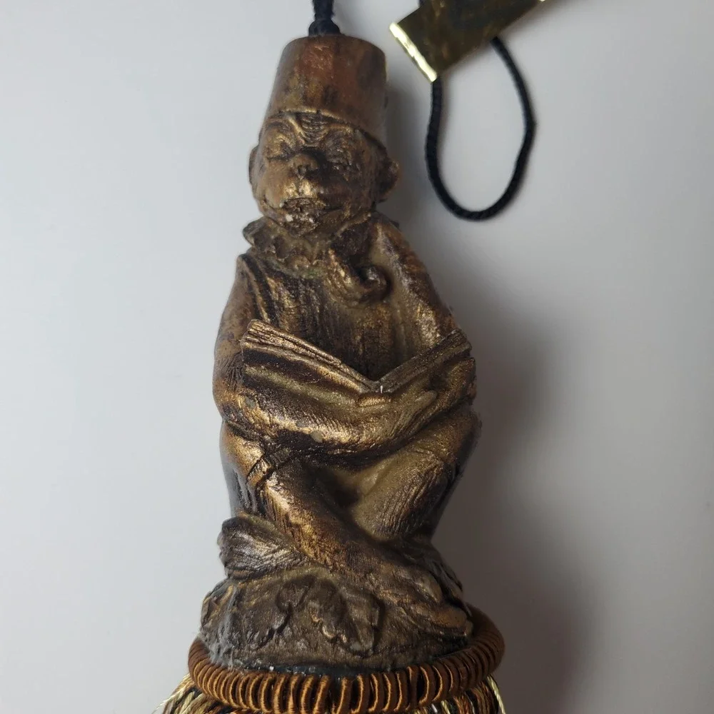 Rare Vintage Mark Roberts Reading Monkey Tie Back Beaded Tassels Curtains Drapes